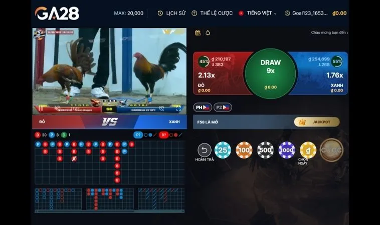 Bí Mật Thống Trị Sàn Đấu Đá Gà GA28 V999 Dành Cho Kê Thủ 2 Giao diện đặt cược Đá Gà GA28 V999