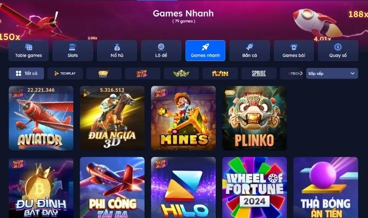 Sảnh game nhanh V999 thiết kế giao diện đẹp, ấn tượng