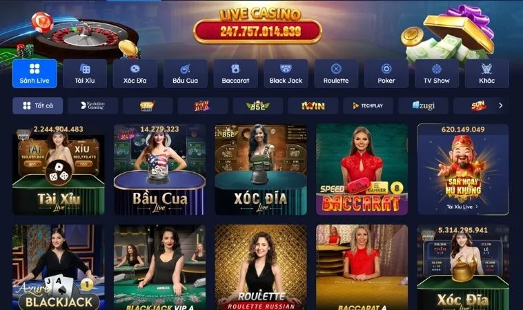 Đa dạng các trò chơi casino để trải nghiệm tại V999