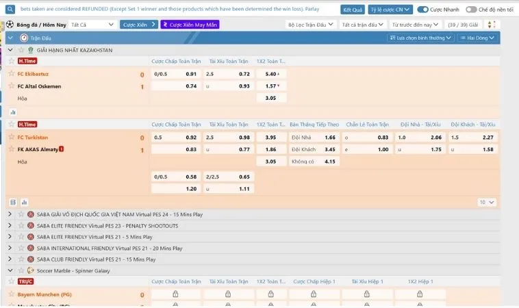 Bảng kèo cá cược bóng đá V999